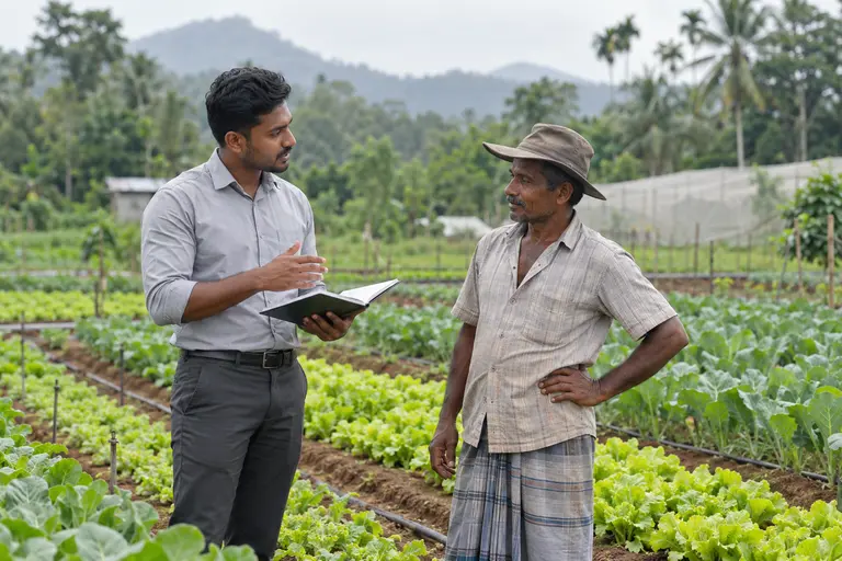 Farm supervisor discussing crop tasks