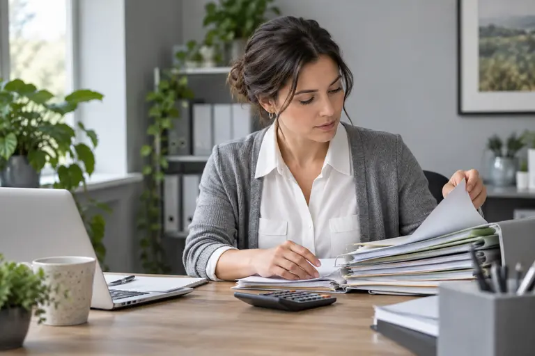 Administrator organising payroll records